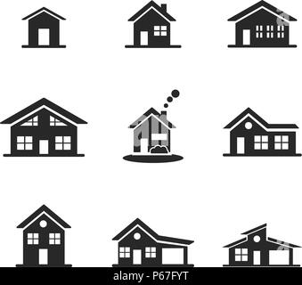 House icon set. Line style icon design. UI. Illustration of house icons. Pictogram isolated set on white. Ready to use in web design, apps, software, print. Stock Vector