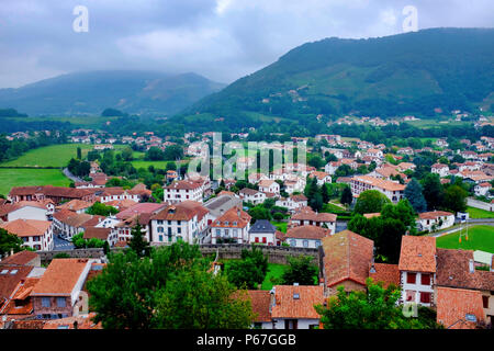 View of Saint Jean Pied de Port as seen from the Citadelle, France Stock Photo