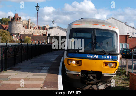 The Great Western Railway. A Windsor - Slough shuttle service awaits departure from Windsor and Eaton Central station. October 2004. Stock Photo