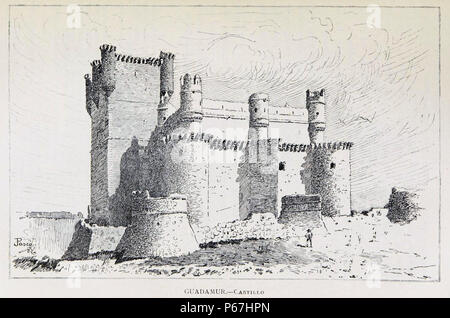 1886, España, sus monumentos y sus artes, su naturaleza e historia, Castilla La Nueva, vol 3, Castillo de Guadamur, Pascó. Stock Photo
