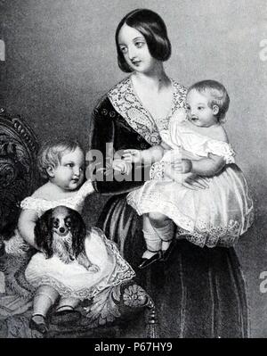 Queen Victoria of Great Britain with the prince of Wales (later King Edward VII) and the Princess Royal  in 1845 Stock Photo