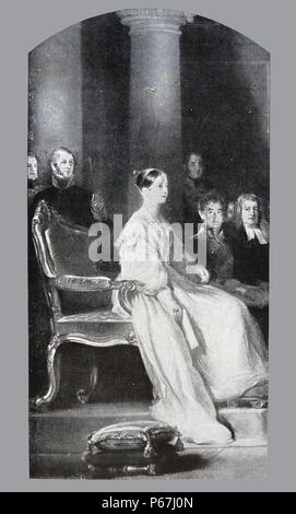 Queen Victoria of Great Britain presiding over her first Privy Council meeting 1837 Stock Photo