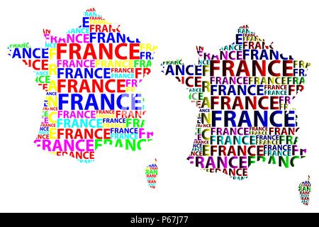 Sketch France letter text map, French Republic - in the shape of the continent, Map France - color vector illustration Stock Vector