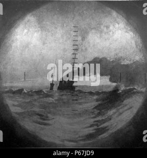 German warship viewed through a Royal Navy submarine periscope in world war one. 1917 Stock Photo