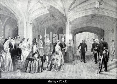 Reception at Windsor castle in 1855 for Emperor Napoleon III of France (seen here with Queen Victoria Stock Photo