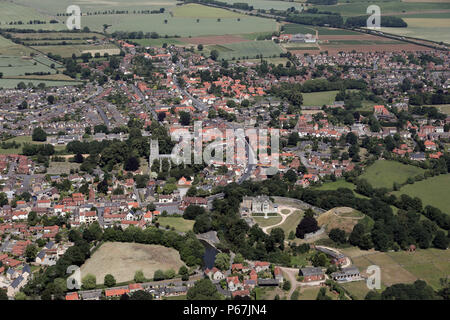 aerial view of Tickhill Castle and town near Doncaster Stock Photo