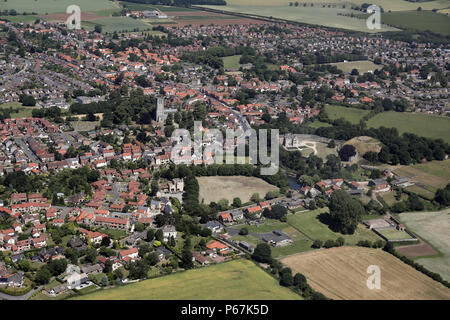 aerial view of Tickhill Castle and town near Doncaster Stock Photo