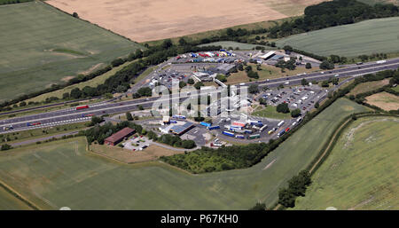aerial view of Woodall Services on the M1 near Sheffield, UK Stock Photo