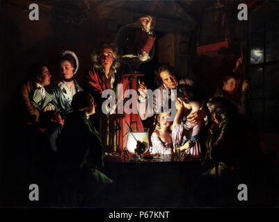 Painting titled 'An Experiment on a Bird in the Air Pump'. Painted by Joseph Wright of Derby (1734-1797) English landscape and portrait painter. Dated 1768 Stock Photo