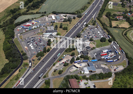 aerial view of Woodall Services on the M1 near Sheffield, UK Stock Photo