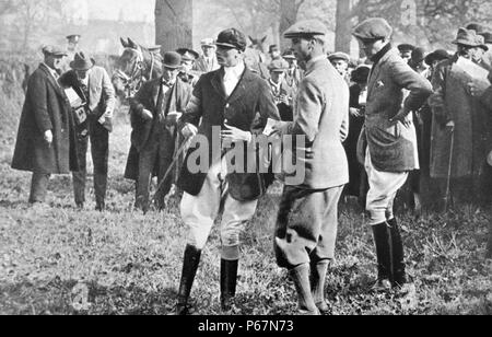 Three Princes attend the army point to point meeting at Arborfield. The Duke of York (later King George VI), the Prince of Wales (later King Edward VIII) and Prince Henry (The Duke of Gloucester). Stock Photo