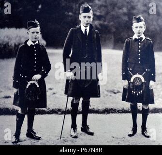 From left to right - Prince Henry (later, the Duke of Gloucester), Prince Albert (later, the Duke of York) and Prince George (later the Duke of Kent). Stock Photo