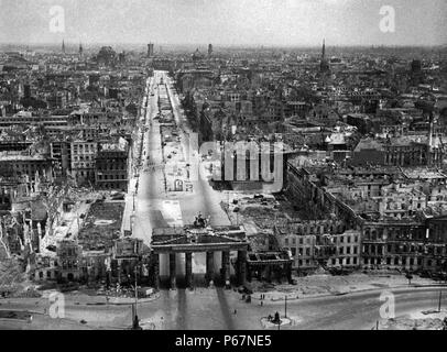 Image shows Berlin devistated at the end of the Second World War. The German city suffered relentless airstrikes from the allied forces in 1945. Stock Photo