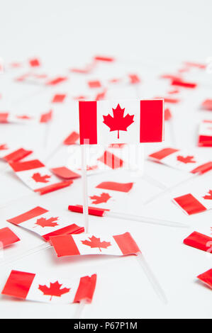 lots of canadian flags on a white background Stock Photo - Alamy