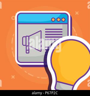 light bulb and web interface icon over orange background, colorful design. vector illustration Stock Vector