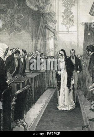 Queen Caroline, entering the House of Lords. The trial of Caroline of Brunswick, Queen consort to King George IV, The Pains and Penalties Bill 1820 Stock Photo