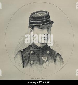 Engraving of the Prince Imperial, Napoléon Eugène Louis Jean Joseph Bonaparte (1856 - 1879). The only child of Emperor Napoleon III of France and his Empress consort Eugénie de Montijo. Dated 1870 Stock Photo