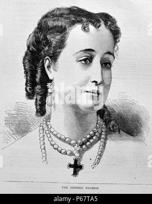 Engraving of the Empress Eugénie de Montijo (1826 - 1920). The last Empress consort of the French from 1853 to 1871 as the wife of Napoleon III, Emperor of the French. Dated 1870 Stock Photo