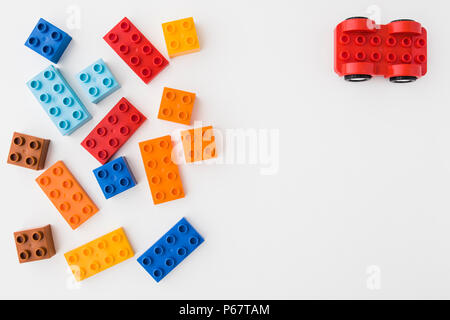 toy bricks of assorted colors on white background Stock Photo
