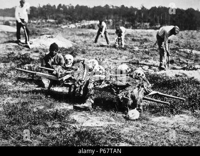 Photograph of an African American collecting the bones of soldiers killed during the Battle of Cold Harbour, Virginia. Dated 1865 Stock Photo