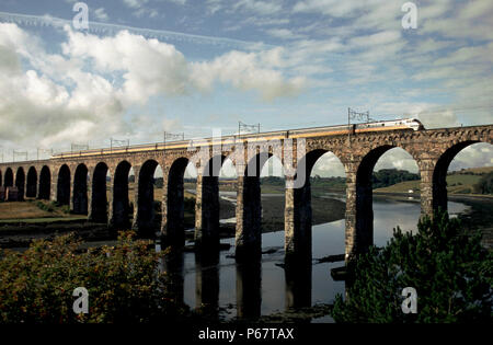 Royal Border Bridge at Berwick upon Tweed with an Intercity 225 train from London to Edinburgh crossing. C1993. Stock Photo