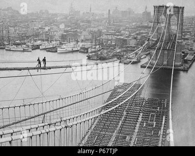 Photograph of the Brooklyn Bridge whilst under construction. Dated 1883 Stock Photo