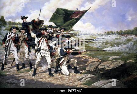 Painting of the Delaware Regiment at the Battle of Long Island. By Domenick D'Andrea. Dated 1776 Stock Photo