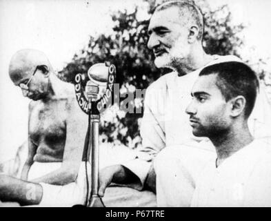 Abdul Ghaffar Khan and Mahatma Gandhi during a prayer session. Gandhi was the preeminent leader of Indian nationalism in British-ruled India. Employing nonviolent civil disobedience, Gandhi led India to independence and inspired movements for civil rights and freedom across the world. Stock Photo