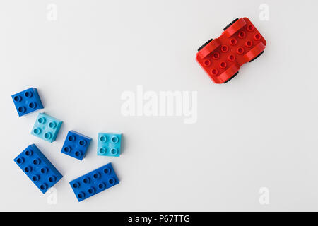 toy bricks of assorted colors on white background Stock Photo