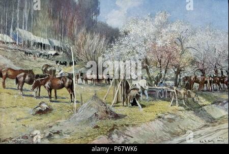 French cavalry camp at Vailly, near Craonne, World War One Stock Photo