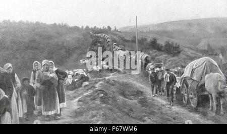 Serbs flee as refugees before the advance of Austrian forces into Serbia in World war One Stock Photo
