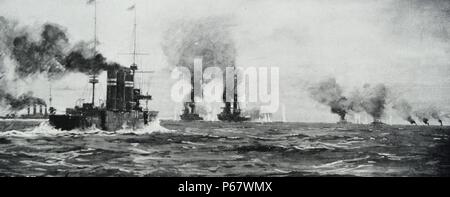 In the First World War Battle of the Falkland Islands in December 1914, a Royal Navy fleet defeated an Imperial German squadron Stock Photo