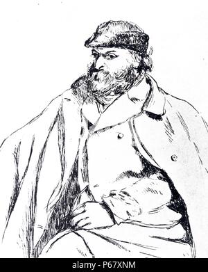 Etching of Paul Cézanne (1839-1906) French artist and Post-Impressionist painter. By Camille Pissarro (1830-1903) Danish-French Impressionist and Neo-Impressionist painter. Dated 1874 Stock Photo