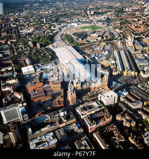 Aerial view British Library, Kings Cross-St.Pancras Stations, looking north, London, UK Stock Photo