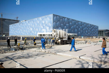 Olympic swimming pool under construction, Beijing, China Stock Photo