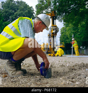 Groundwork and piling on a small construction project. Stock Photo