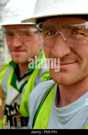 "Portrait of twin construction workers, London, UK" Stock Photo
