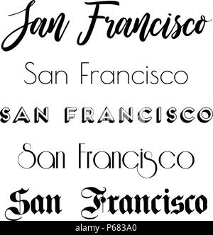 San Francisco City Text Isolated On White For Calligraphy Lettering Vector Print Template Stock Vector