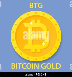 Bitcoin Gold Coin cryptocurrency blockchain icon. Virtual electronic, internet money or cryptocoin symbol, logo Stock Vector