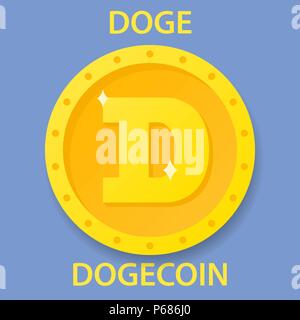Dogecoin cryptocurrency blockchain icon. Virtual electronic, internet money or cryptocoin symbol, logo Stock Vector