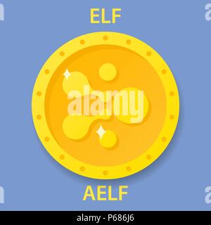 AELF Coin cryptocurrency blockchain icon. Virtual electronic, internet money or cryptocoin symbol, logo Stock Vector