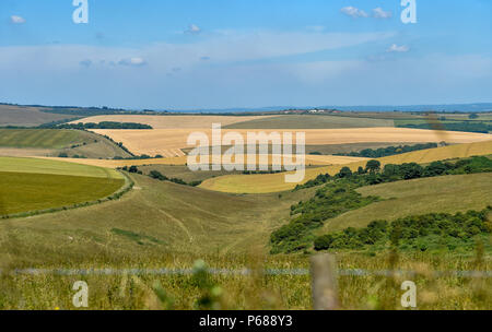 Brighton UK 28th June 2018  - Parched fields on the South Downs just north of Brighton as the heatwave continues throughout Britain Credit: Simon Dack/Alamy Live News Stock Photo