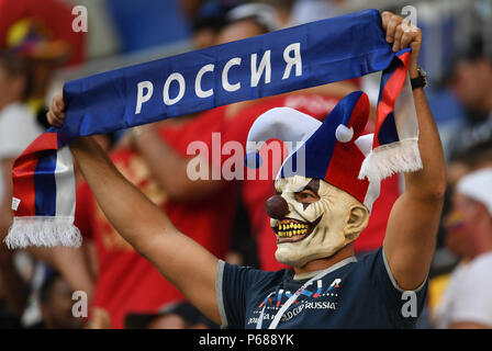 Samara, Russia. 28th June, 2018. A fan is seen prior to the 2018 FIFA World Cup Group H match between Colombia and Senegal in Samara, Russia, June 28, 2018. Credit: Chen Cheng/Xinhua/Alamy Live News Stock Photo