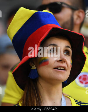 Samara, Russia. 28th June, 2018. A fan of Colombia is seen prior to the 2018 FIFA World Cup Group H match between Colombia and Senegal in Samara, Russia, June 28, 2018. Credit: Chen Cheng/Xinhua/Alamy Live News Stock Photo