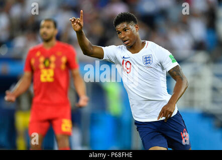 28 June 2018, Russia, Kaliningrad: Football World Cup, Group G, England vs Belgium at the Kaliningrad Stadium. England's Marcus Rashford in action. Photo: Marius Becker/dpa Stock Photo