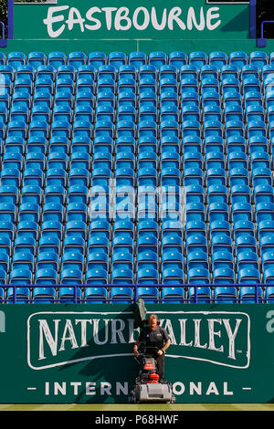 Devonshire Park, Eastbourne, UK. 29th June, 2018. Nature Valley International Tennis; Ground staff prepare the courts before todays matches Credit: Action Plus Sports/Alamy Live News Stock Photo