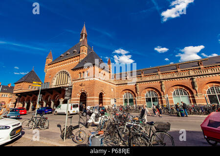 COPENHAGEN, DENMARK - JUNE 15, 2018: Detail of Copenhagen Central Station in Denmark. This Art Nouveau building was opened at 1911 and now is largest  Stock Photo