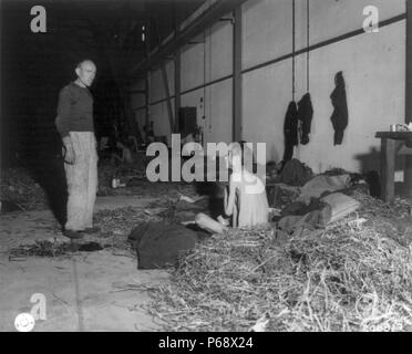 Photograph of Hungarian Jews after removal from Nazi concentration camps to facilities provided by US Army. Dated 1945 Stock Photo