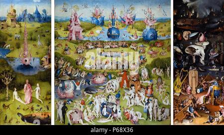 Painting titled 'The Garden of Earthly Delights' the modern title given to a triptych painted by the Early Netherlandish master Hieronymus Bosch (1450-1516) Dated 15th Century Stock Photo
