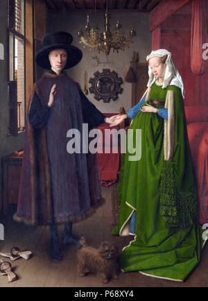 Painting titled 'The Arnolfini Portrait' painted by Jan van Eyck (1390-1441) Netherlandish painter. The painting is also known as 'The Arnolfini Wedding' Dated 15th Century Stock Photo